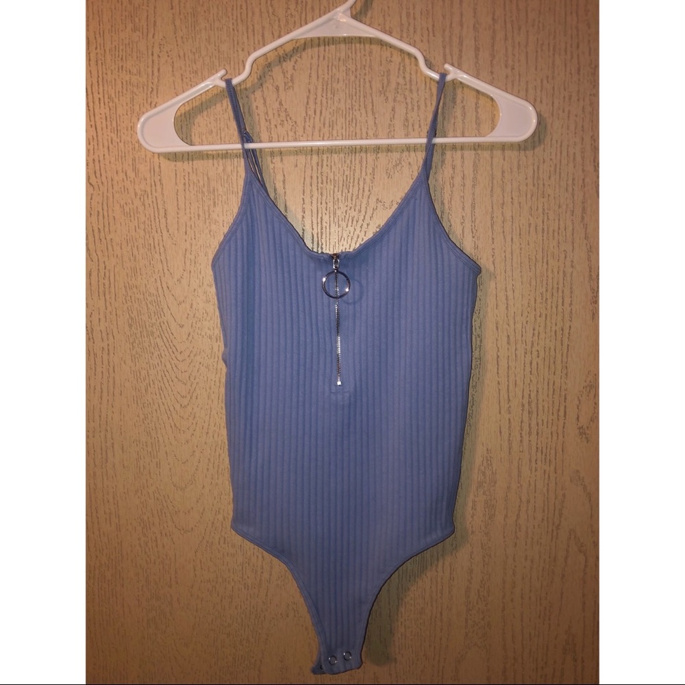 blue women’s sleeveless body suit